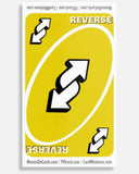Card with 'REVERSE' text and arrows on a yellow background