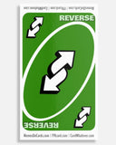 Card with 'REVERSE' text and arrows on a green background