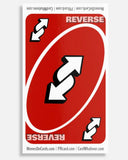 Card with 'REVERSE' text and arrows on a white background